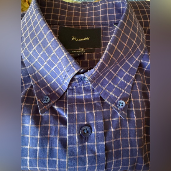 Faconnable Other - Faconnable Men’s Navy and White Windowpane Button-Down Shirt Size Large NWT